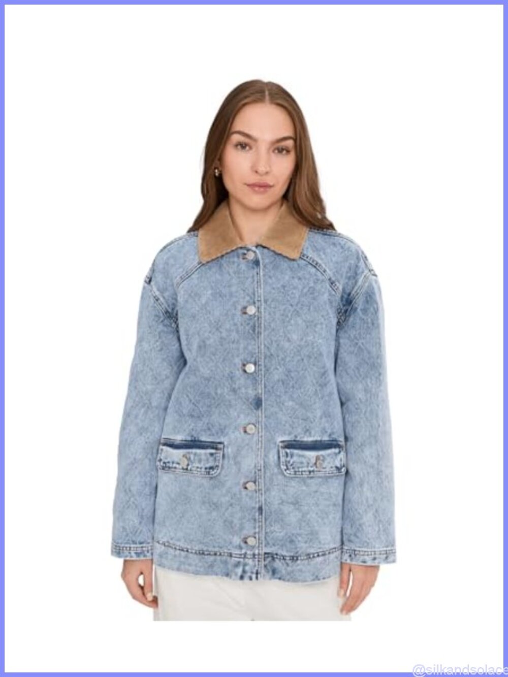 Relaxed Barn Jacket, Cotton Blend, Button Front, Corduroy Collar, Long Sleeve